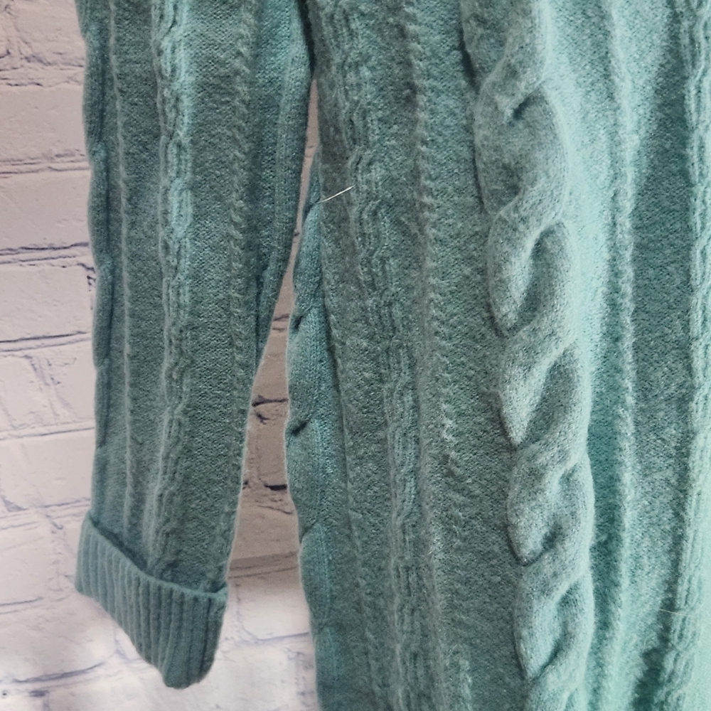 Talbots Teal Cable Knit Luxury Long Buttonup Lg Cardigan - Picture 5 of 7